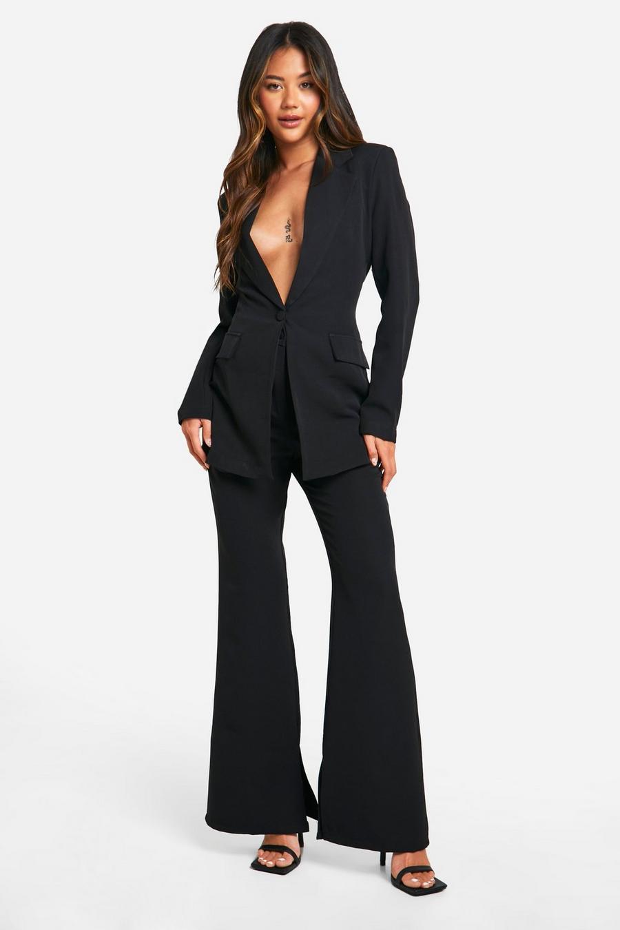 Black Split Ankle Fit & Flare Tailored Trousers image number 1