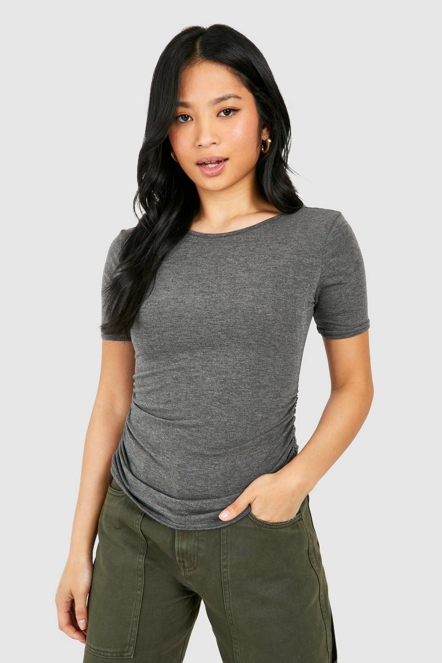 Petite Ruched Square Back Detail Top  , Charcoal