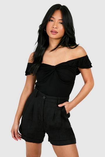 Black Petite Frill Detail Off The Shoulder Top