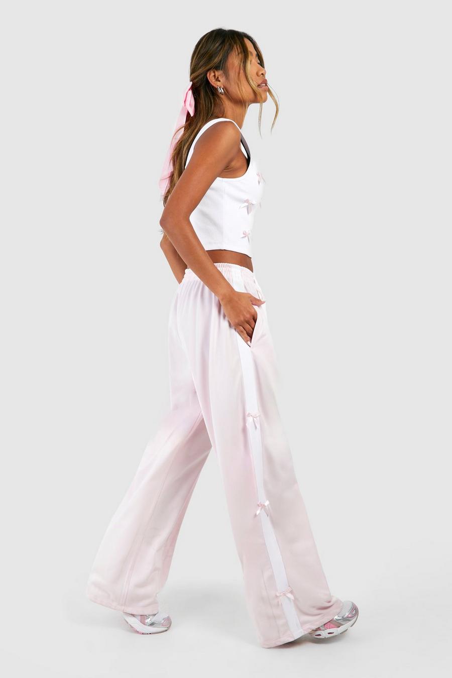Baby pink Tricot Bow Detail Straight Leg Track Pants image number 1
