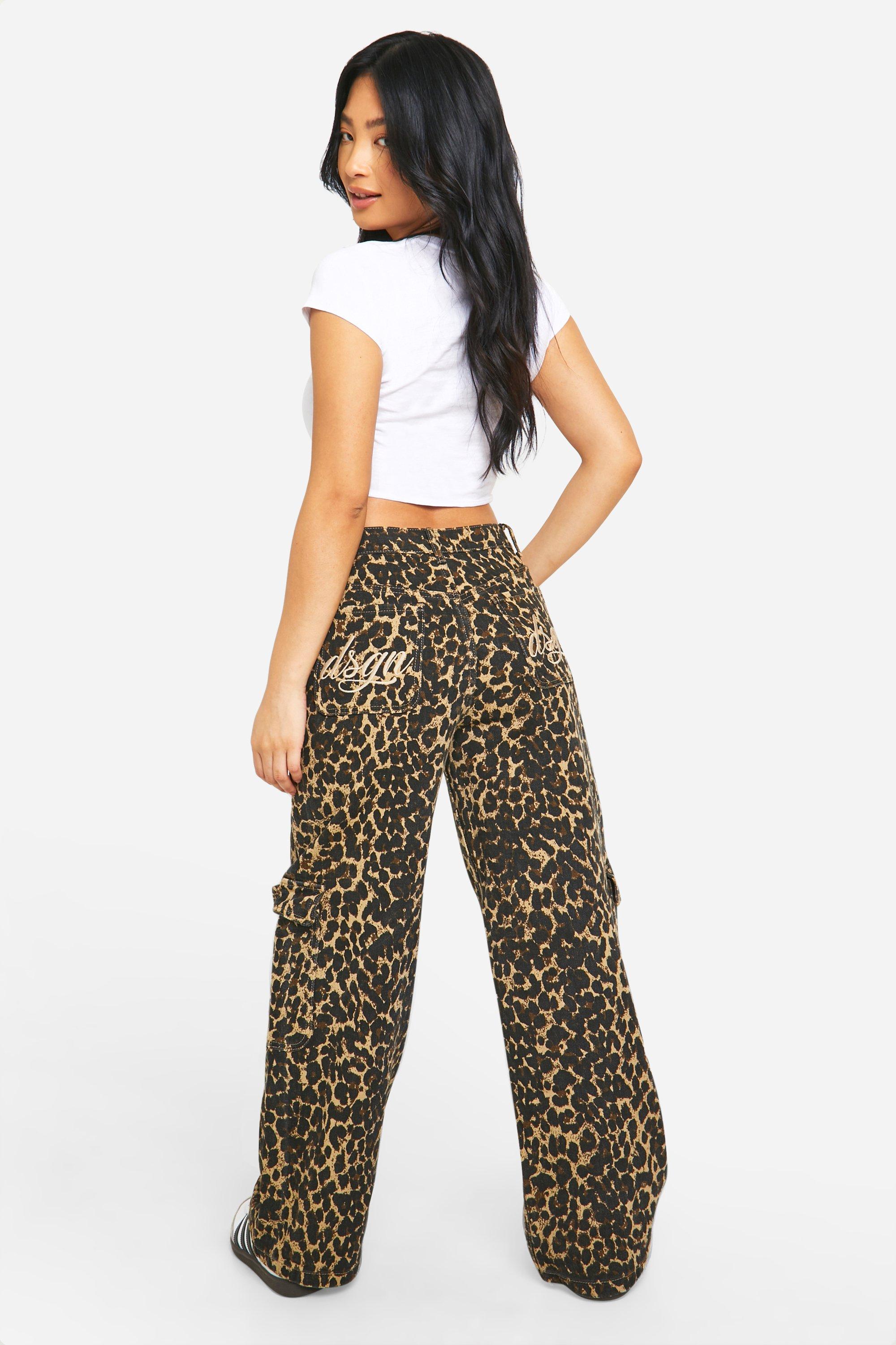 Petite Leopard Denim DSGN Cargo Jeans | boohoo USA
