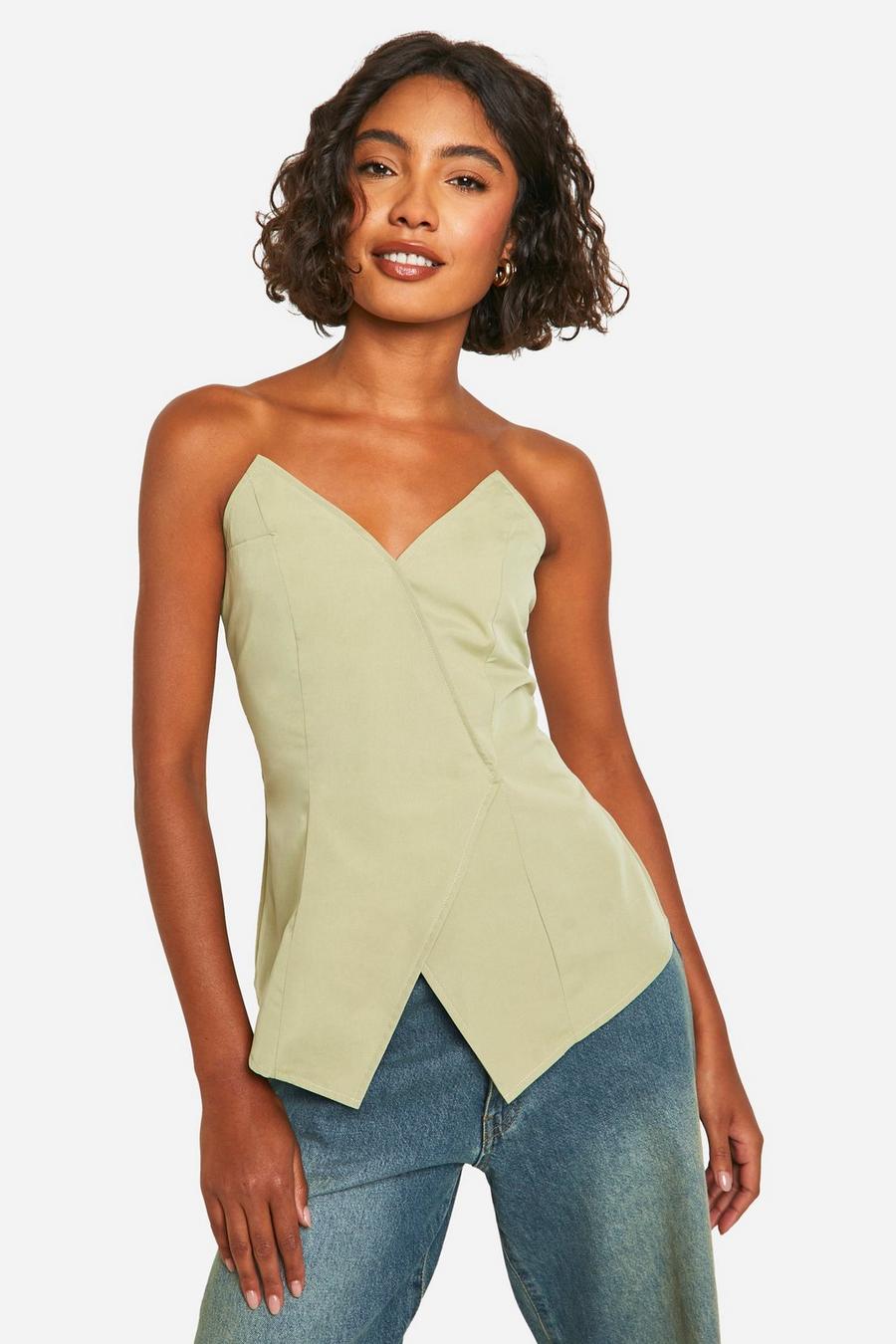Sage Tall Asymmetric Bandeau Corset Top image number 1