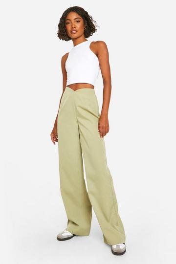 Tall Geweven Broek Met V-Tailleband sage