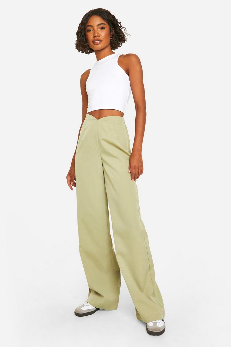 Sage Tall V Waistband Woven Trousers