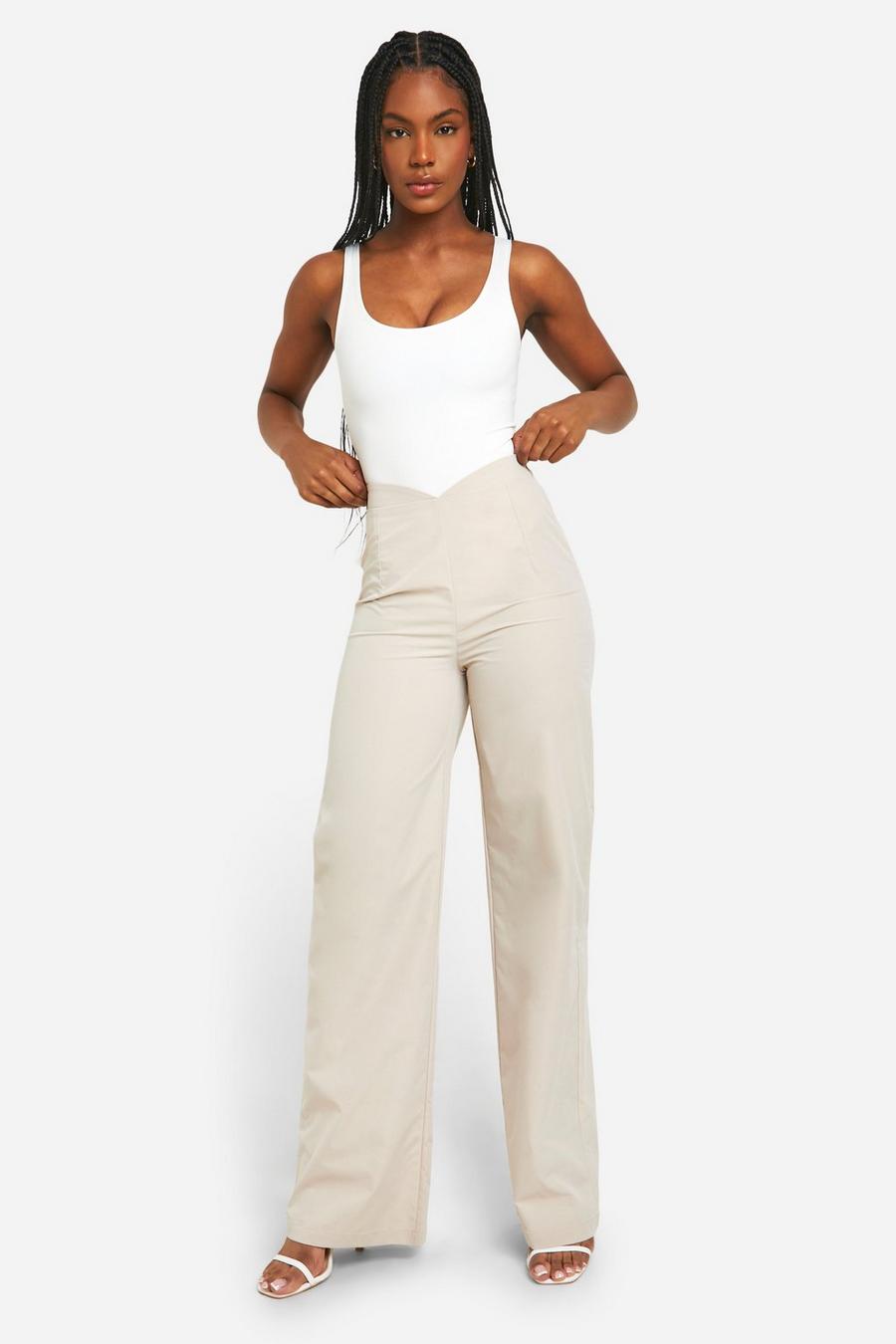 Stone Tall V Waistband Woven Trousers
