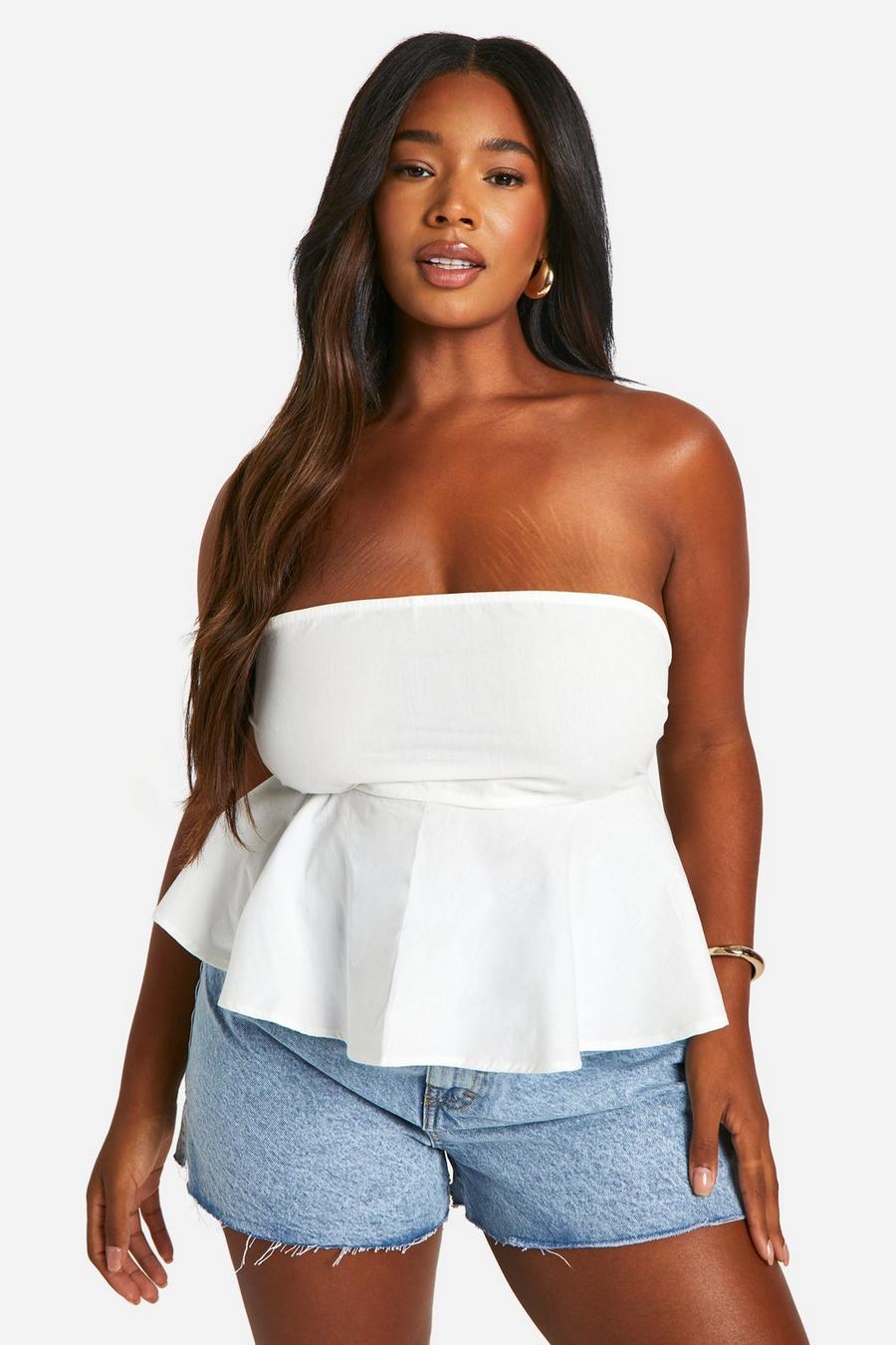 White Plus Cotton Poplin Bow Tie Back Smock Top  image number 1