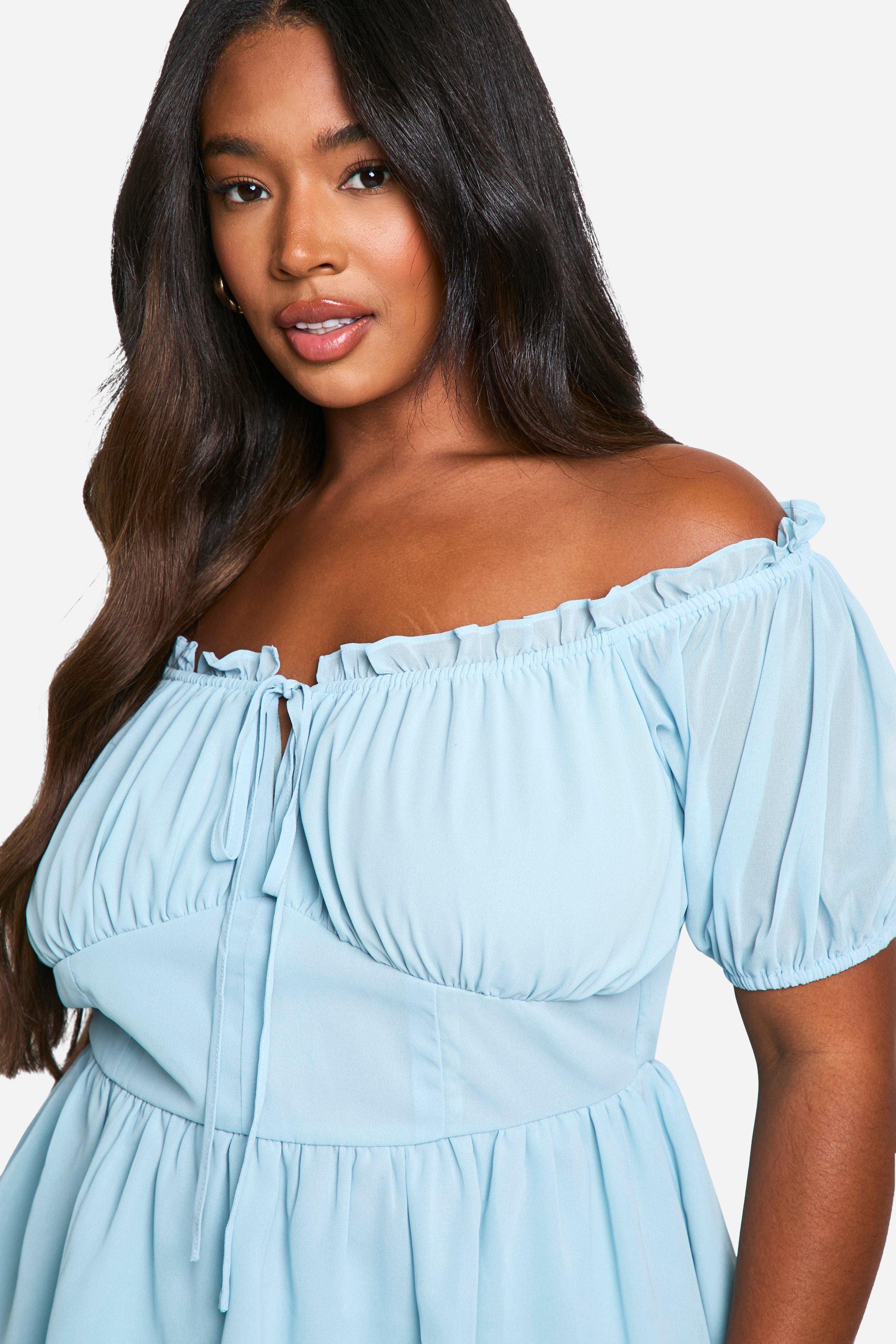 Plus Bardot Lace Up Peplum Top boohoo