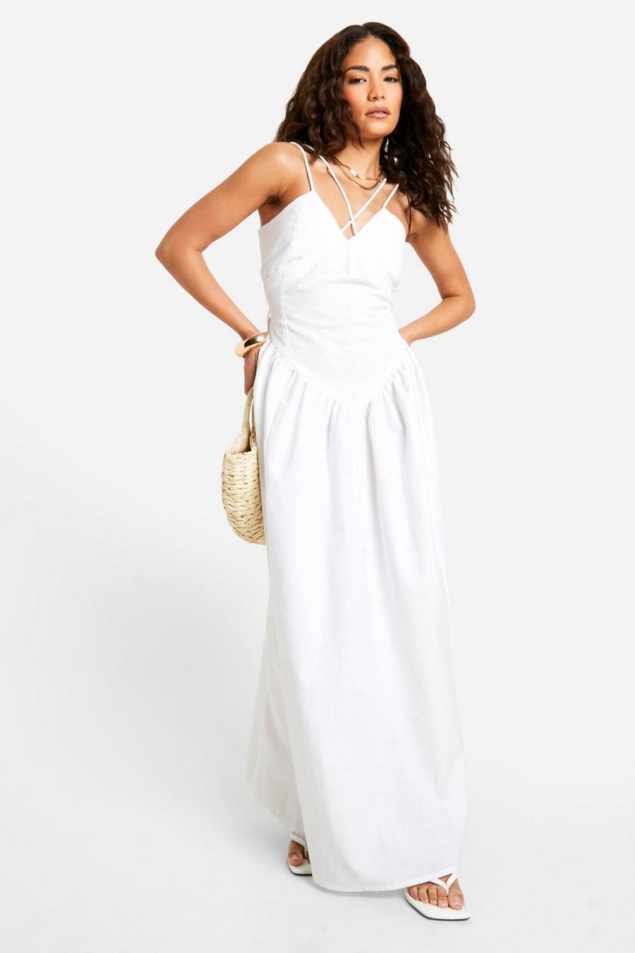Petite Dropped Waist Maxi Dress 1, White