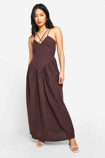 Chocolate Brown Petite Dropped Waist Maxi Dress