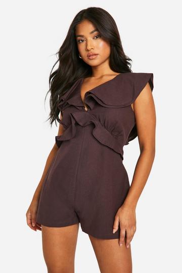 Petite Frill Detail Playsuit chocolate