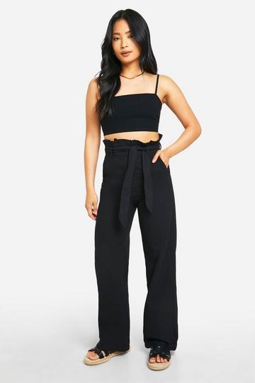 Black Petite Paperbag Waist Pants