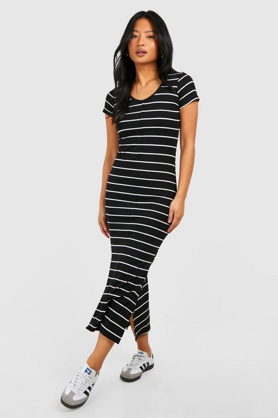 Black Petite Stripe Rib Midi Dress image number 1