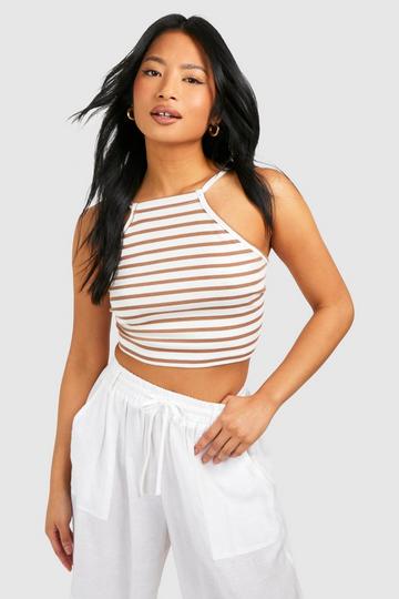 Petite Halter Rib Stripe Vest stone