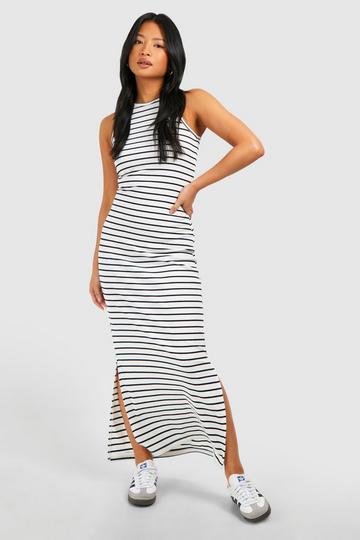 White Petite Rib Racer Stripe Maxi Dress