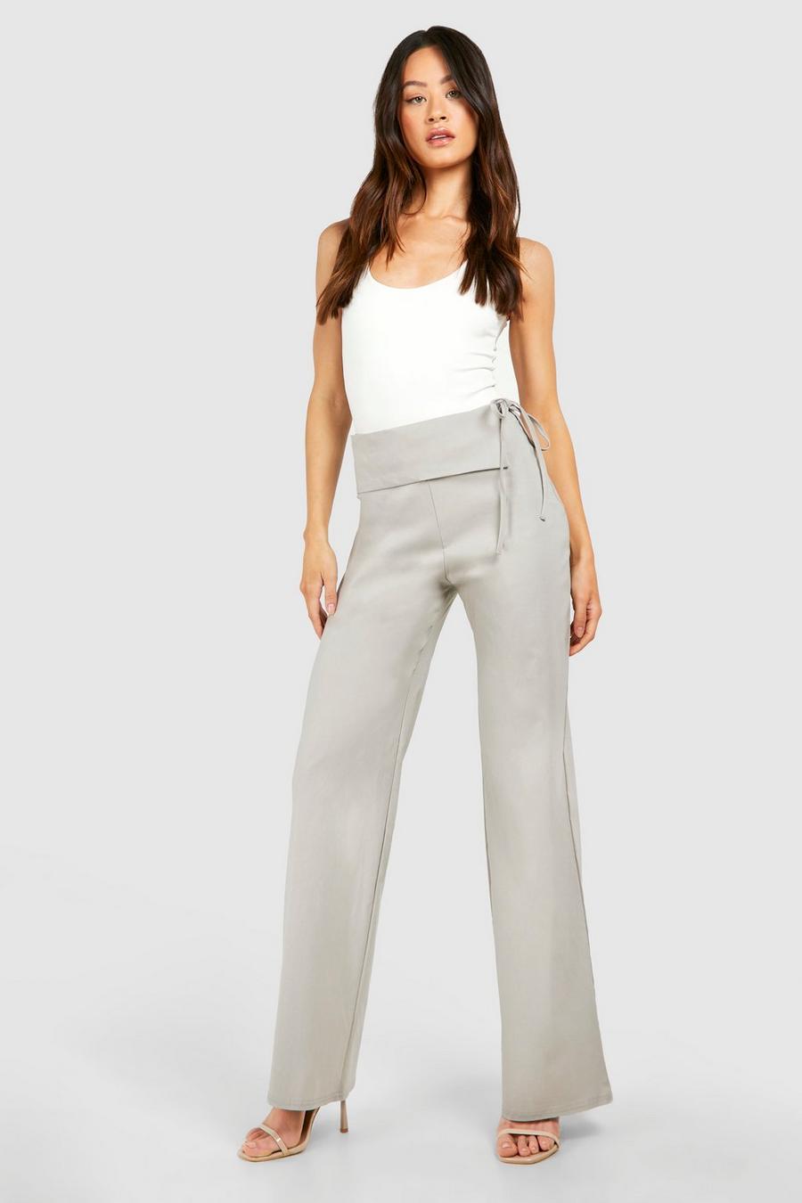Light grey Tall Bengaline Fold Over Waist Trousers  image number 1