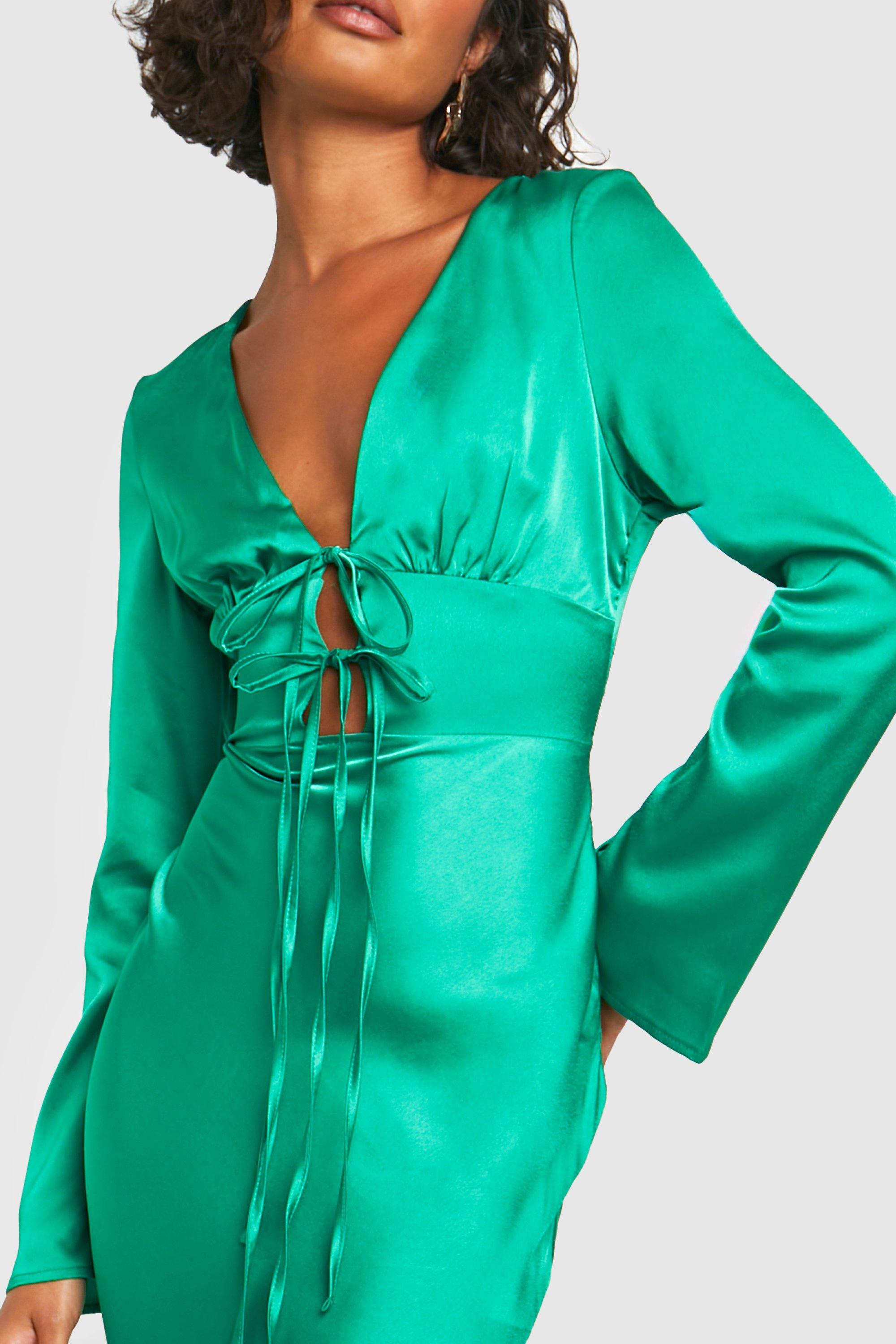 Boohoo green satin dress hotsell