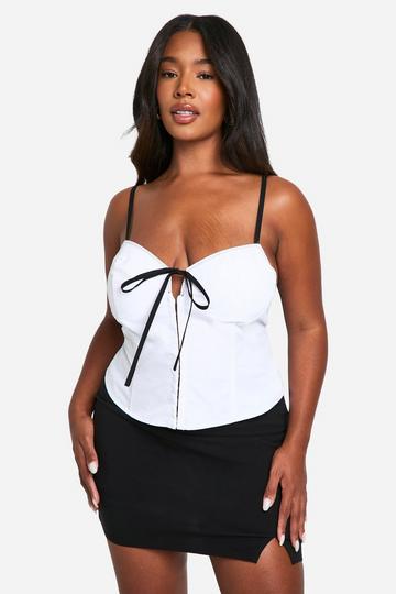 White Plus Contrast Stitch Lace Strappy Corset