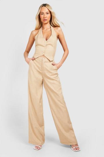 Stone Beige Tall Woven Pinstripe Tailored Trousers