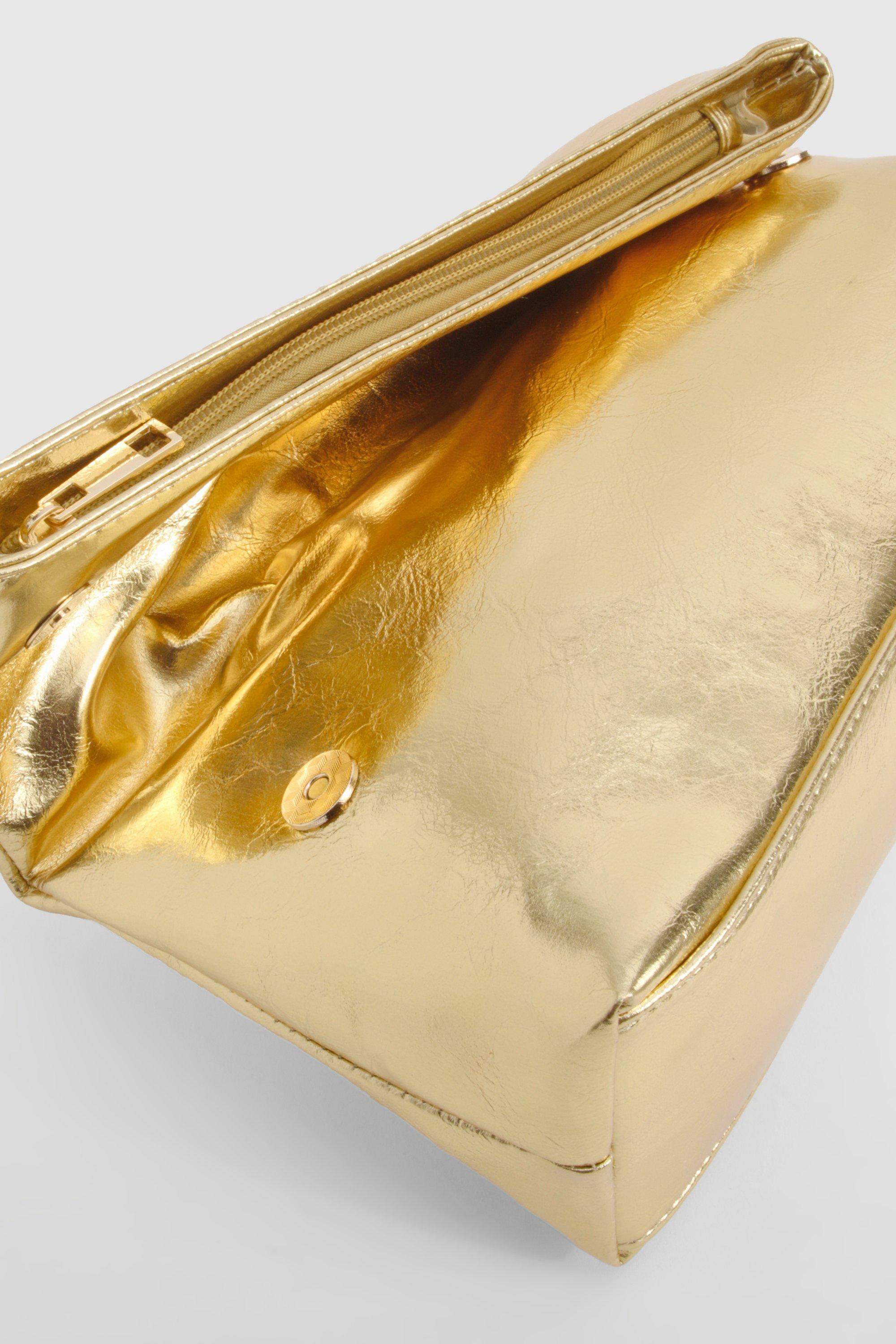 Large Metallic Fold Over Clutch Bag