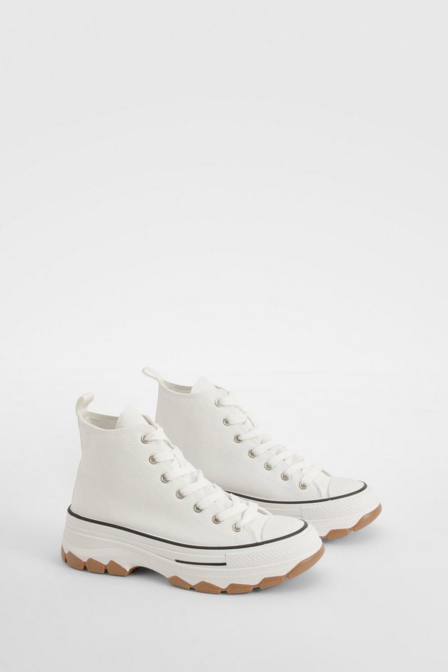 White Chunky Platform High Top Trainers image number 1