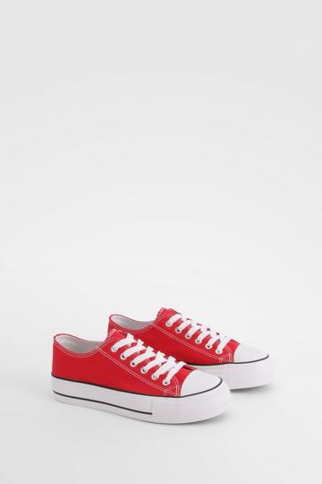 Red Platform Low Top Lace Up Trainers