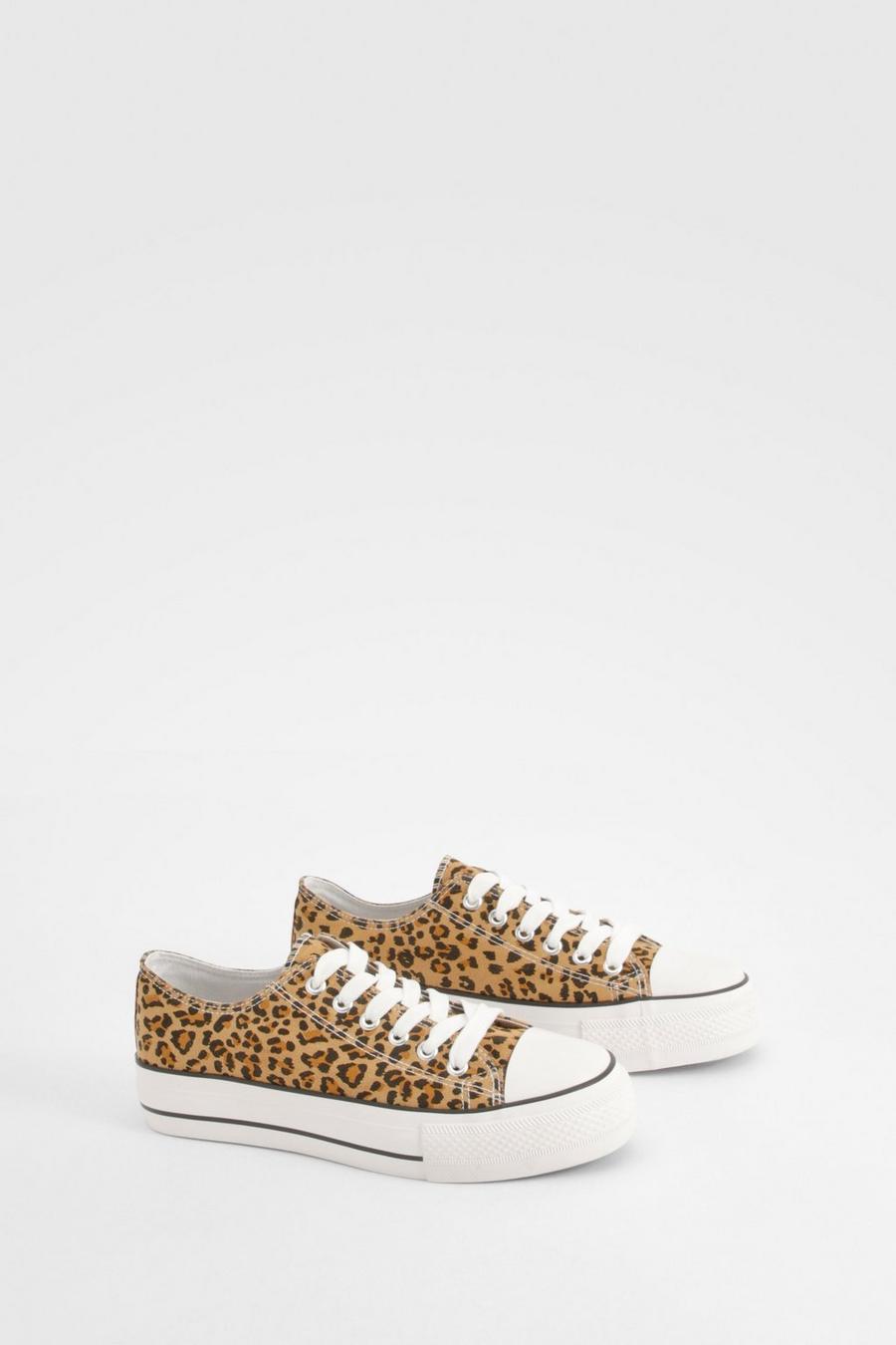 Leopard Print Platform Low Top Lace Up Sneakers image number 1