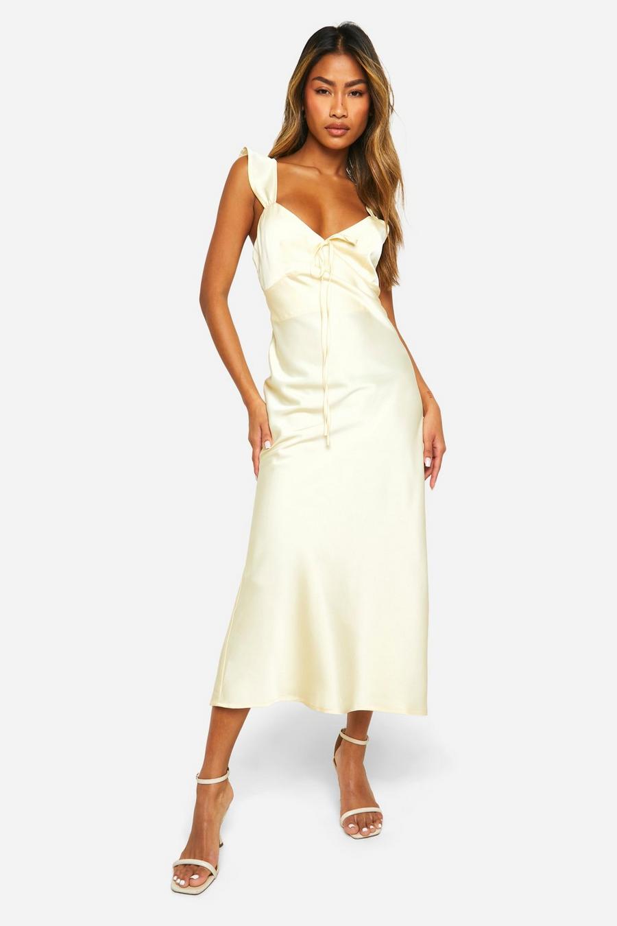 Lemon Satin Frill Sleeve Midaxi Dress image number 1