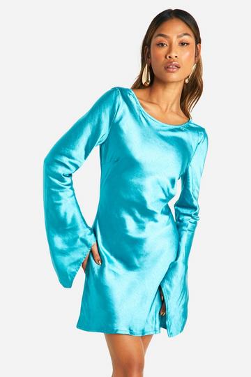 Satin Cowl Back Mini Dress aqua