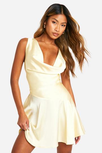 Satin Dropped Waist Mini Dress lemon