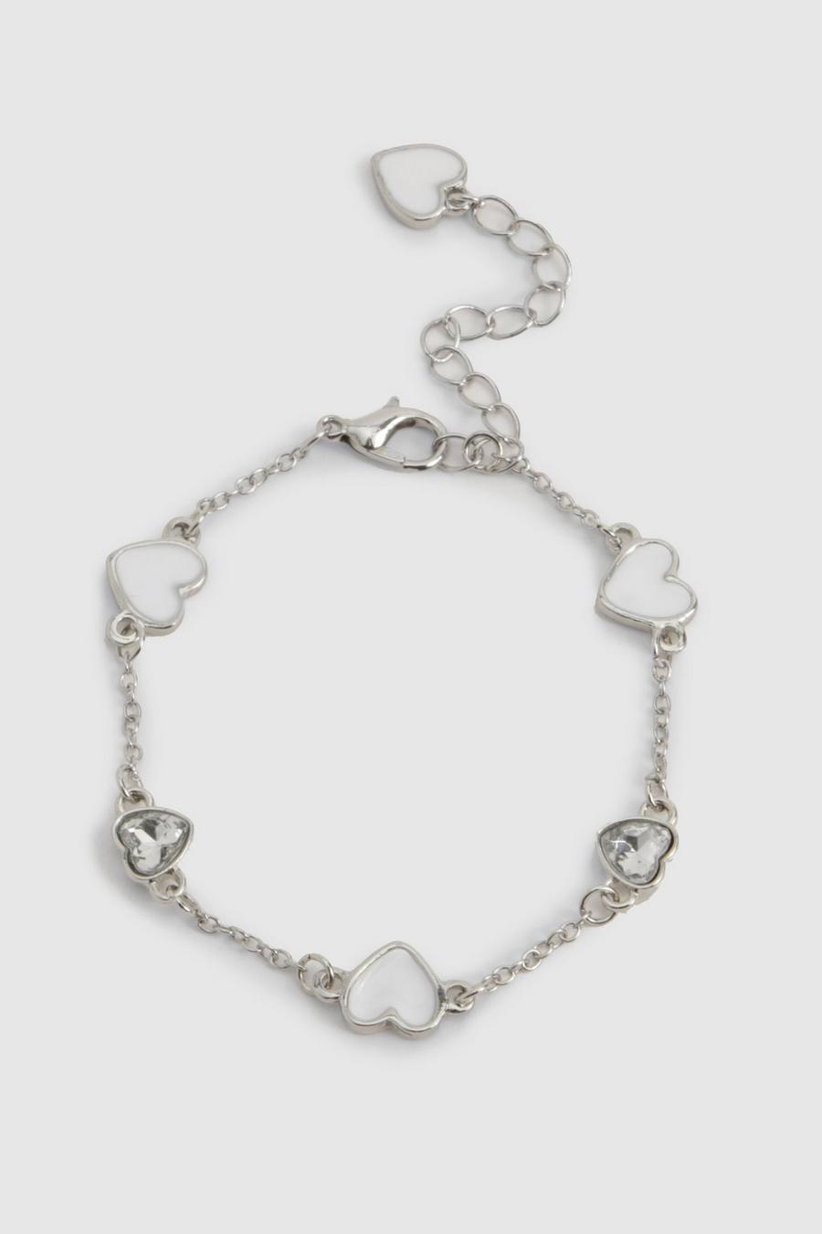 Silver White Enamel Scattered Heart Bracelet  image number 1