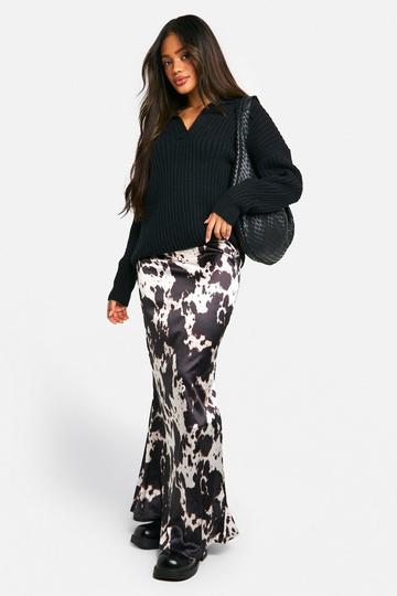 Cow Print Satin Midaxi Skirt brown