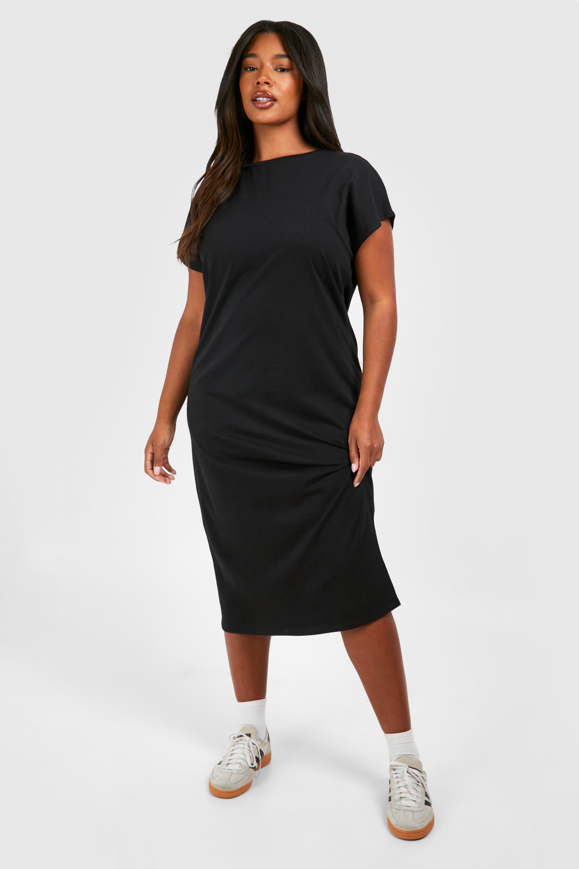 Plus Cotton Elastane Cap Sleeve Midaxi T shirt Dress