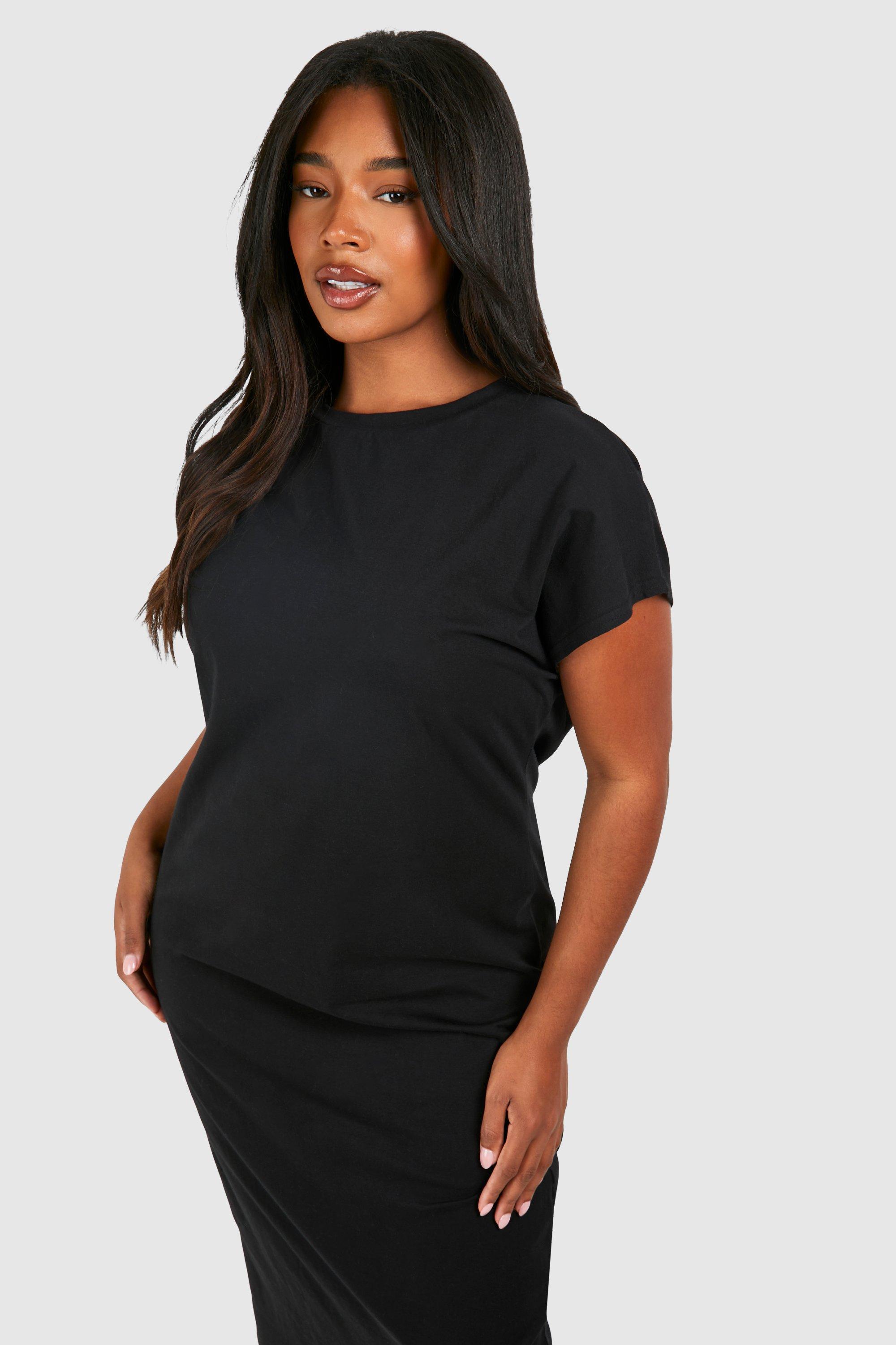 Plus Cotton Elastane Cap Sleeve Midaxi T shirt Dress