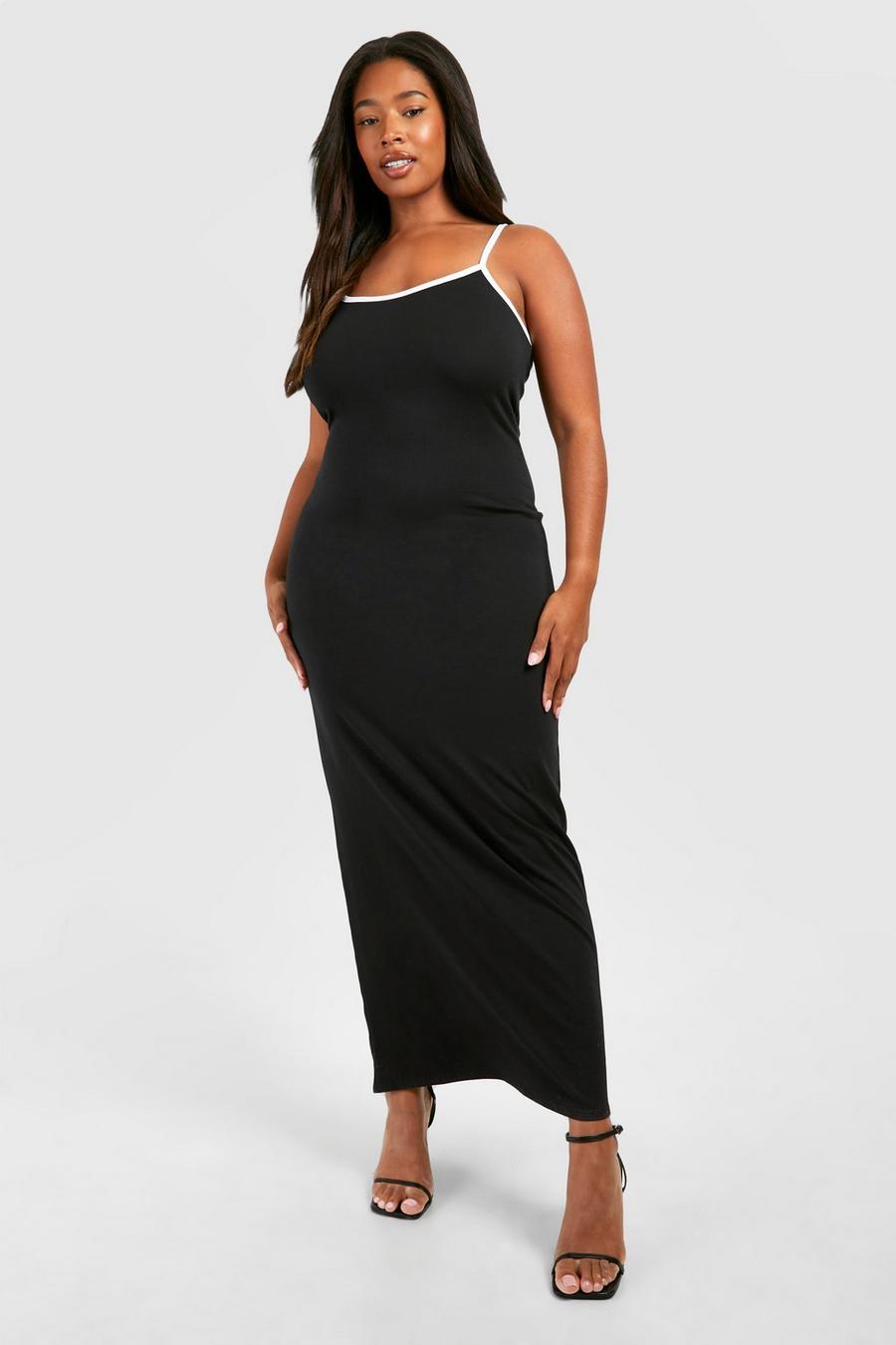 Black Plus Cotton Elastance Contrast Maxi Dress