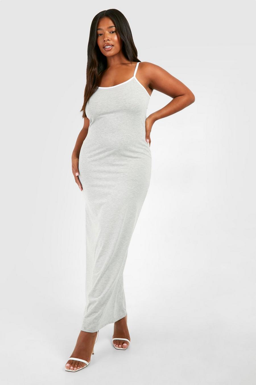 Grey marl Plus Cotton Elastance Contrast Maxi Dress image number 1