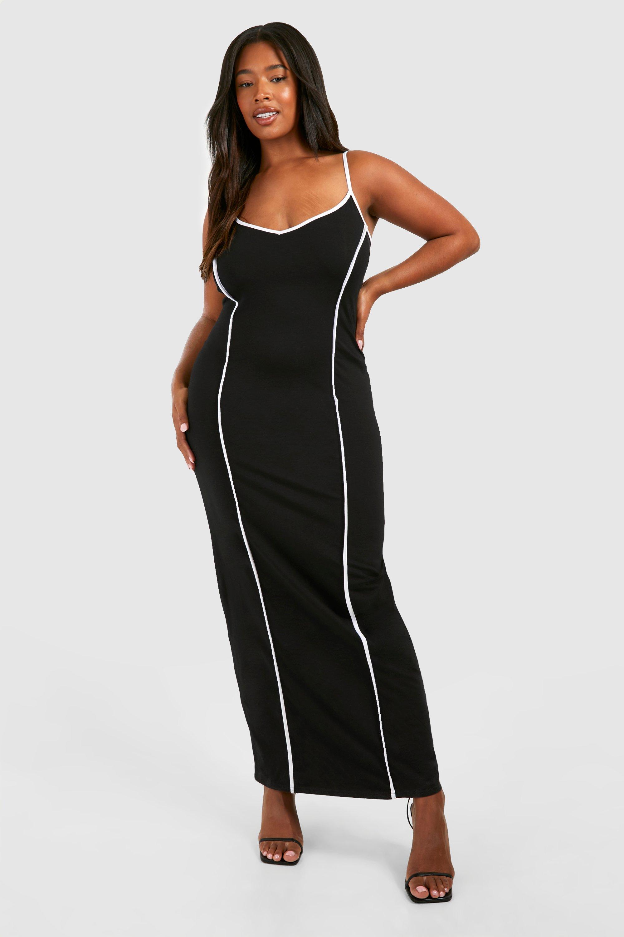 Plus Cotton Elastance Contrast V Neck Maxi Dress boohoo AU