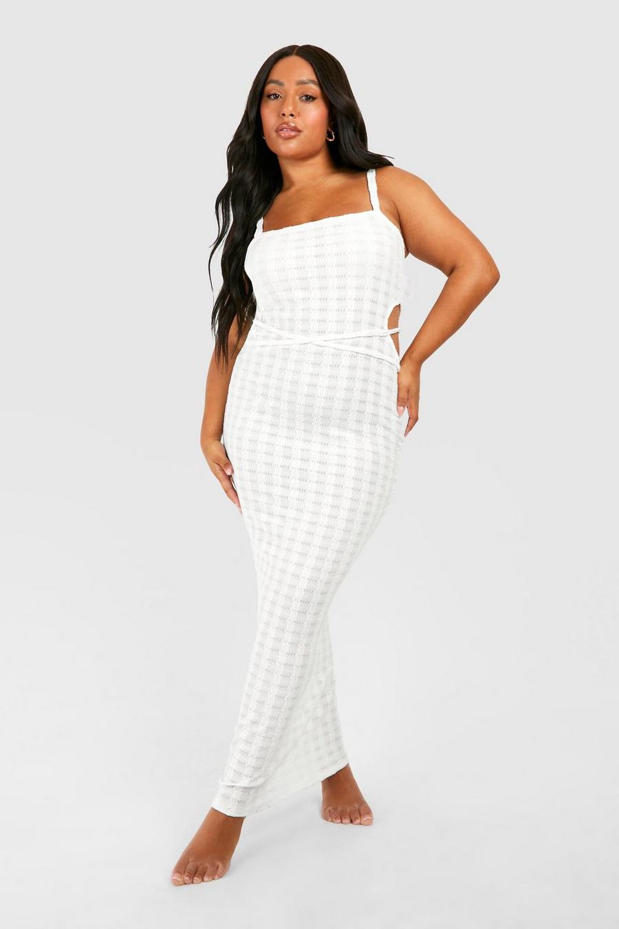 White Plus Jersey Knit Knitted Cut Out Beach Maxi Dress image number 1