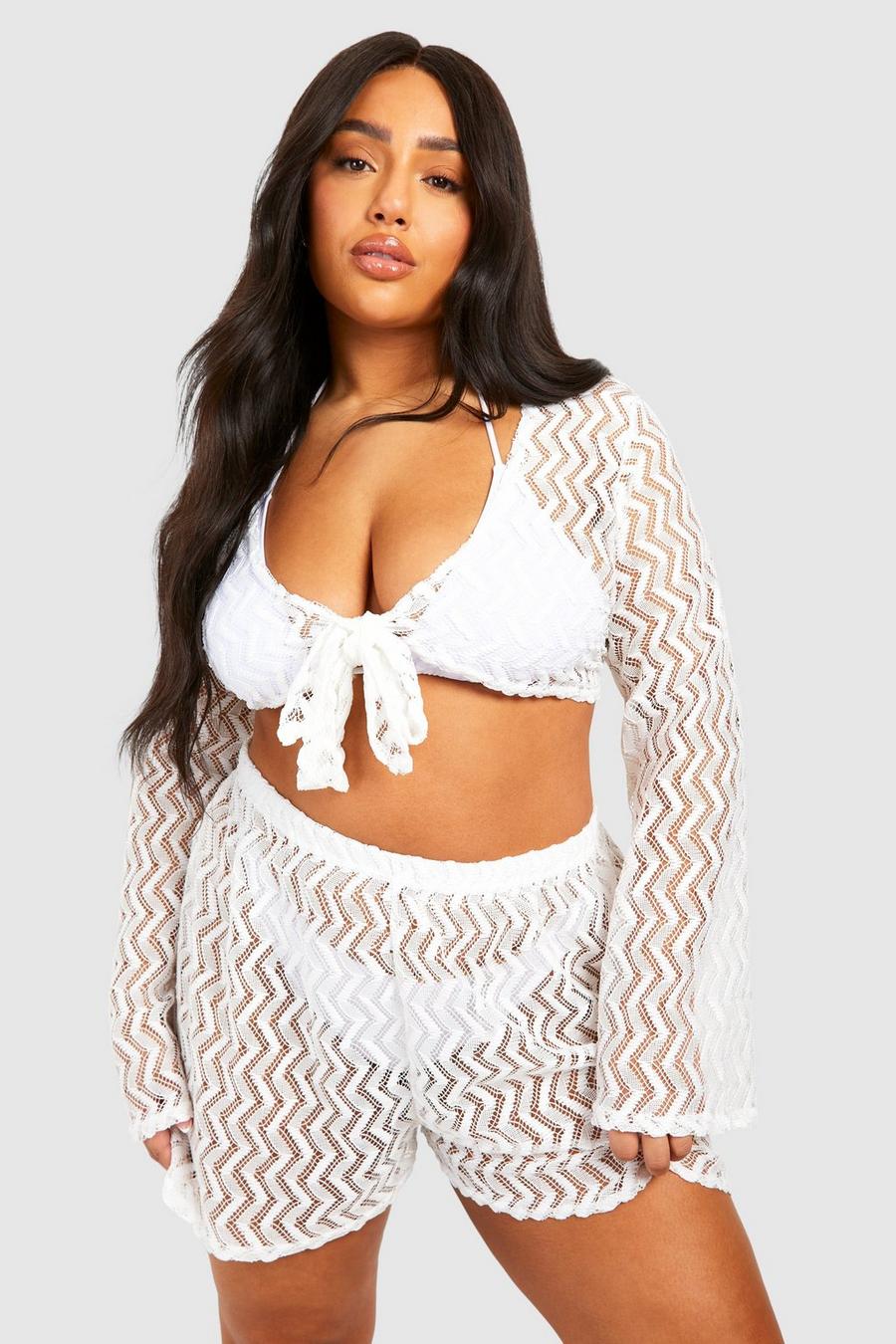 White Plus Jersey Knit Knitted Beach Two-Piece image number 1