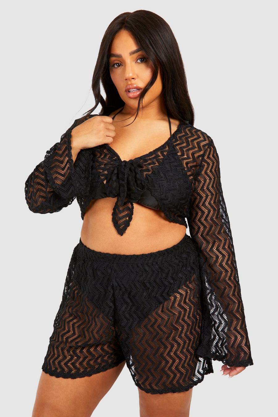 Black Plus Jersey Knitted Beach Co Ord image number 1