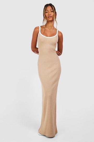 Contrast Binding Notch Neck Maxi Dress chocolate