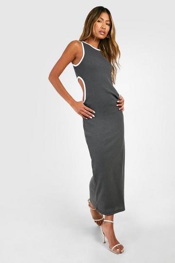 Contrast Binding Racer Neck Midaxi Dress charcoal