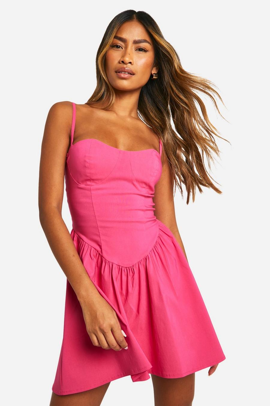 Vestido mini estilo mesonera con pico en la cintura, Pink