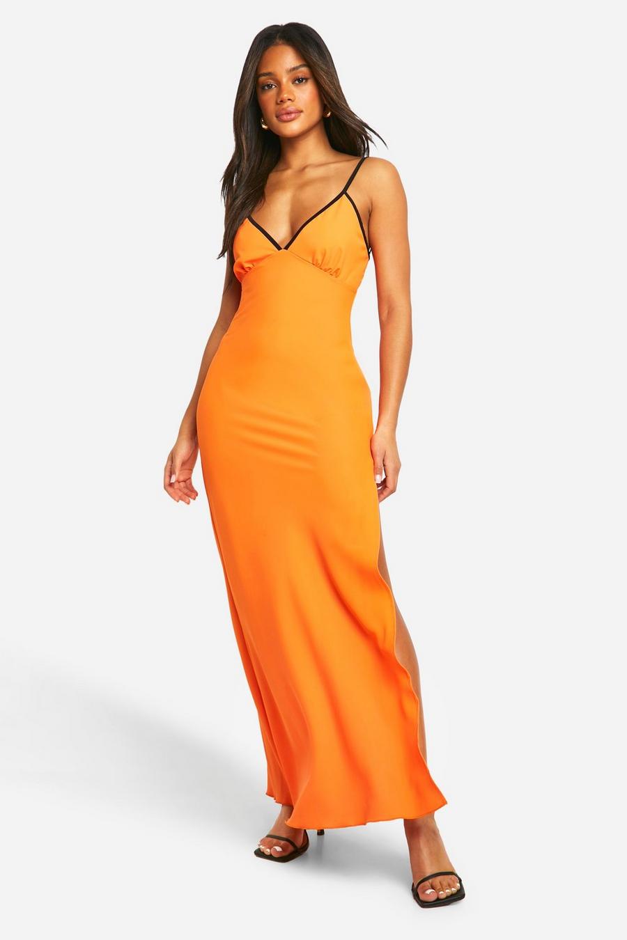 Vestido maxi con unión en contraste y espalda plisada, Orange image number 1