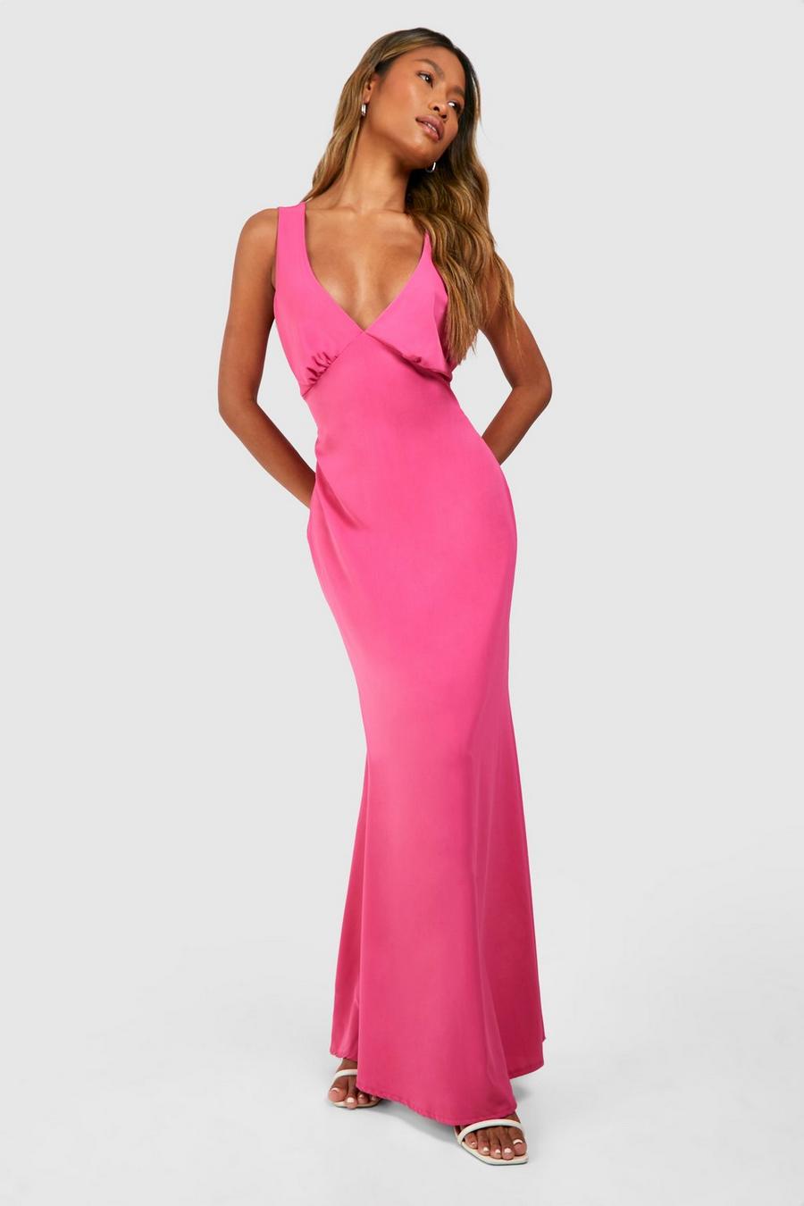 Vestido maxi de tela crepé con espalda plisada, Pink image number 1