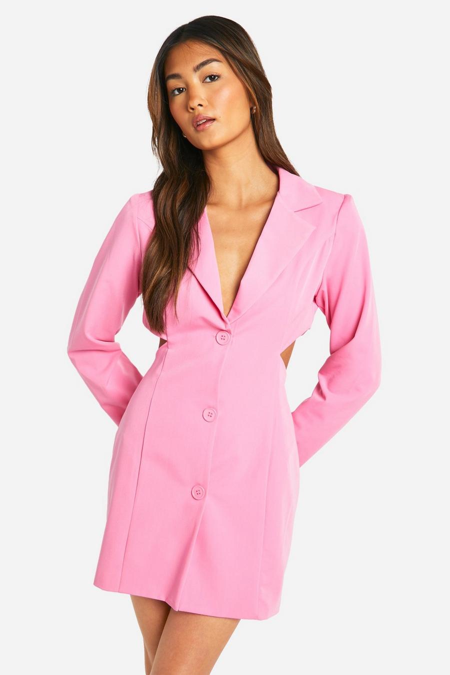 Pink Woven  Cut Out Back Blazer Dress
