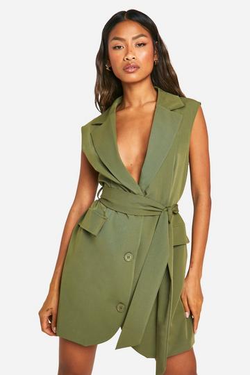 Woven Sleeveless Blazer Dress khaki