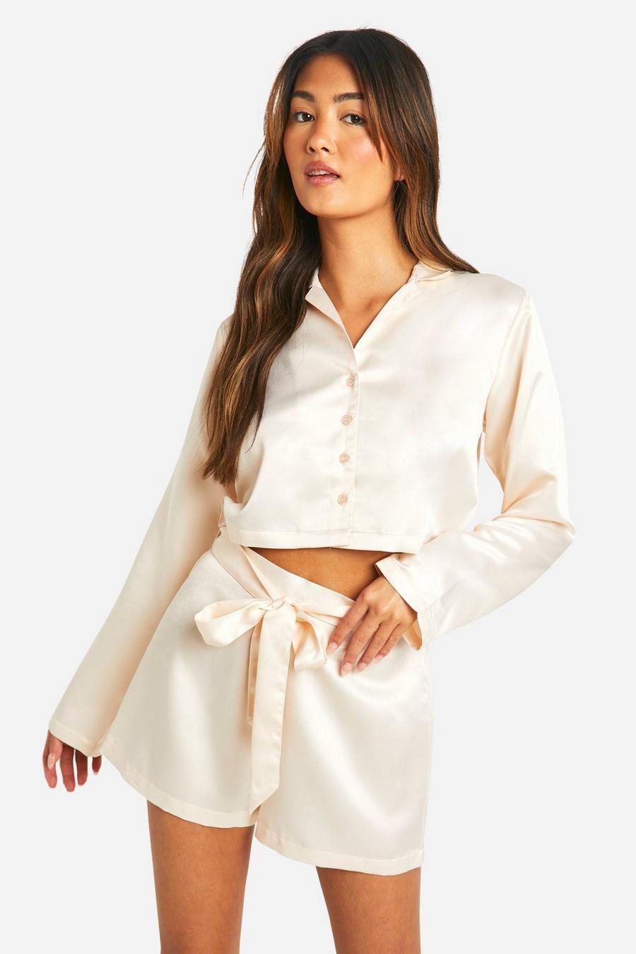 Cream Bridal Shirt And Short Set 