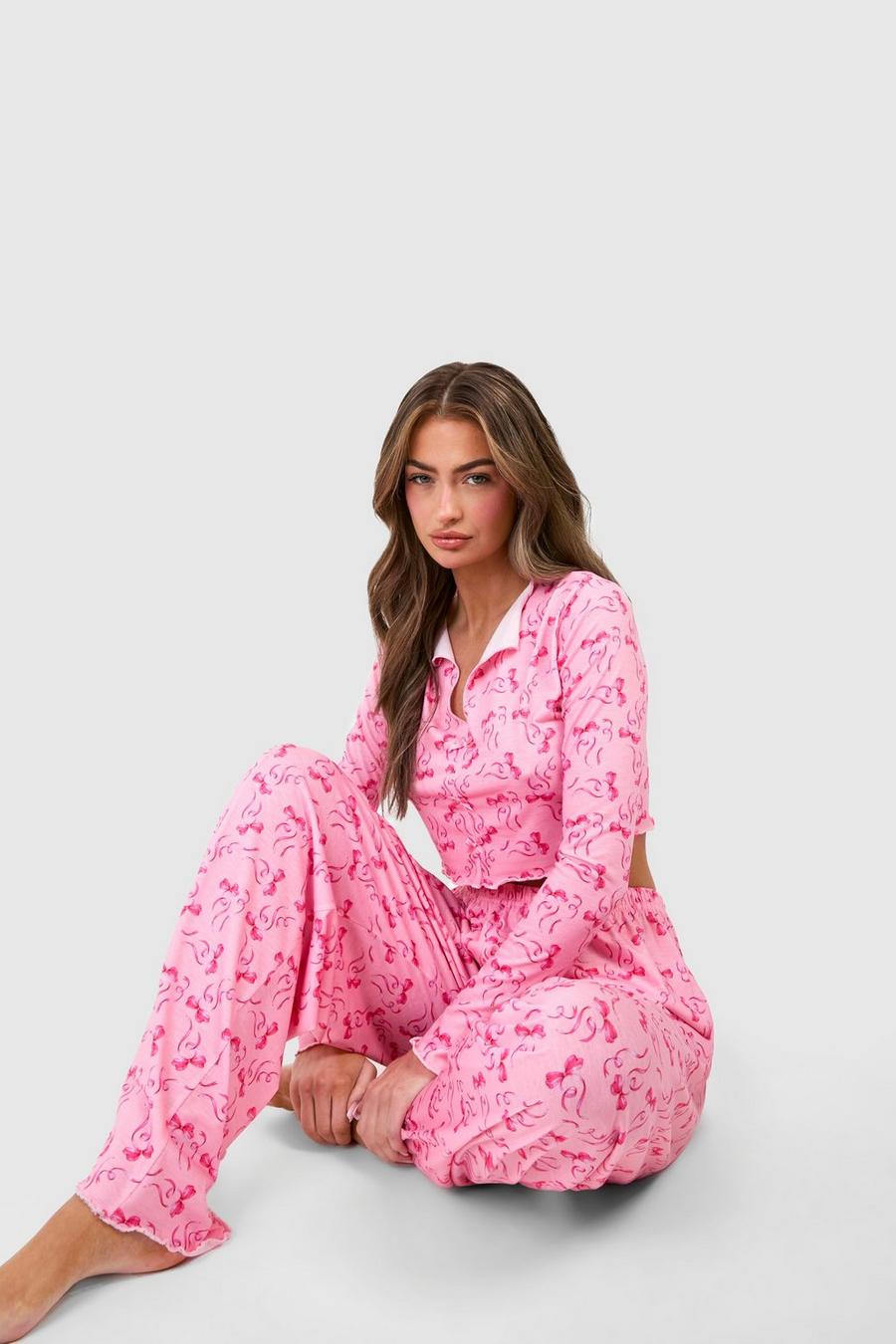 Set pigiama con stampa di fiocco, Pink