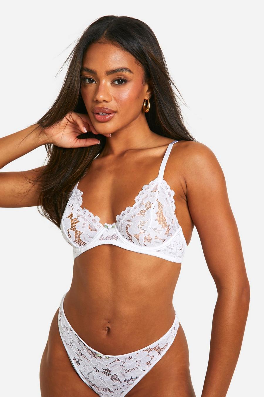 White Lace Underwire Bra image number 1