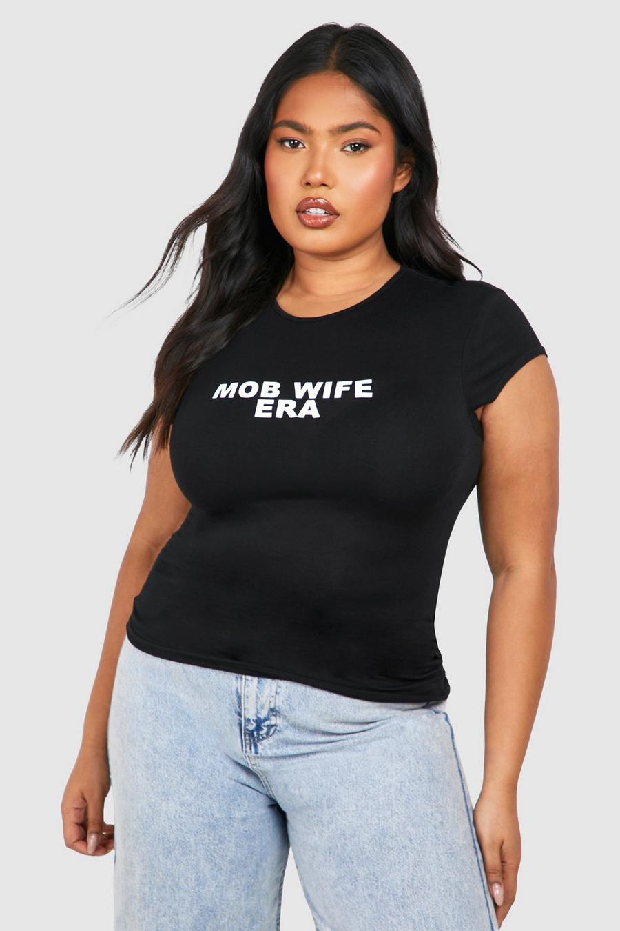 Grande taille - T-shirt court à slogan Mob Wife, Black image number 1